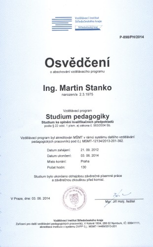 Certifikát doplňkové pedagogické vzdělání